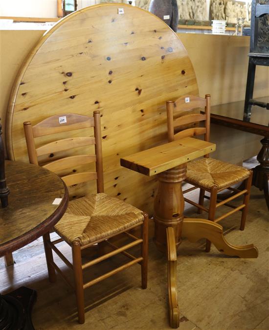 Circular pine table & 2 chairs
